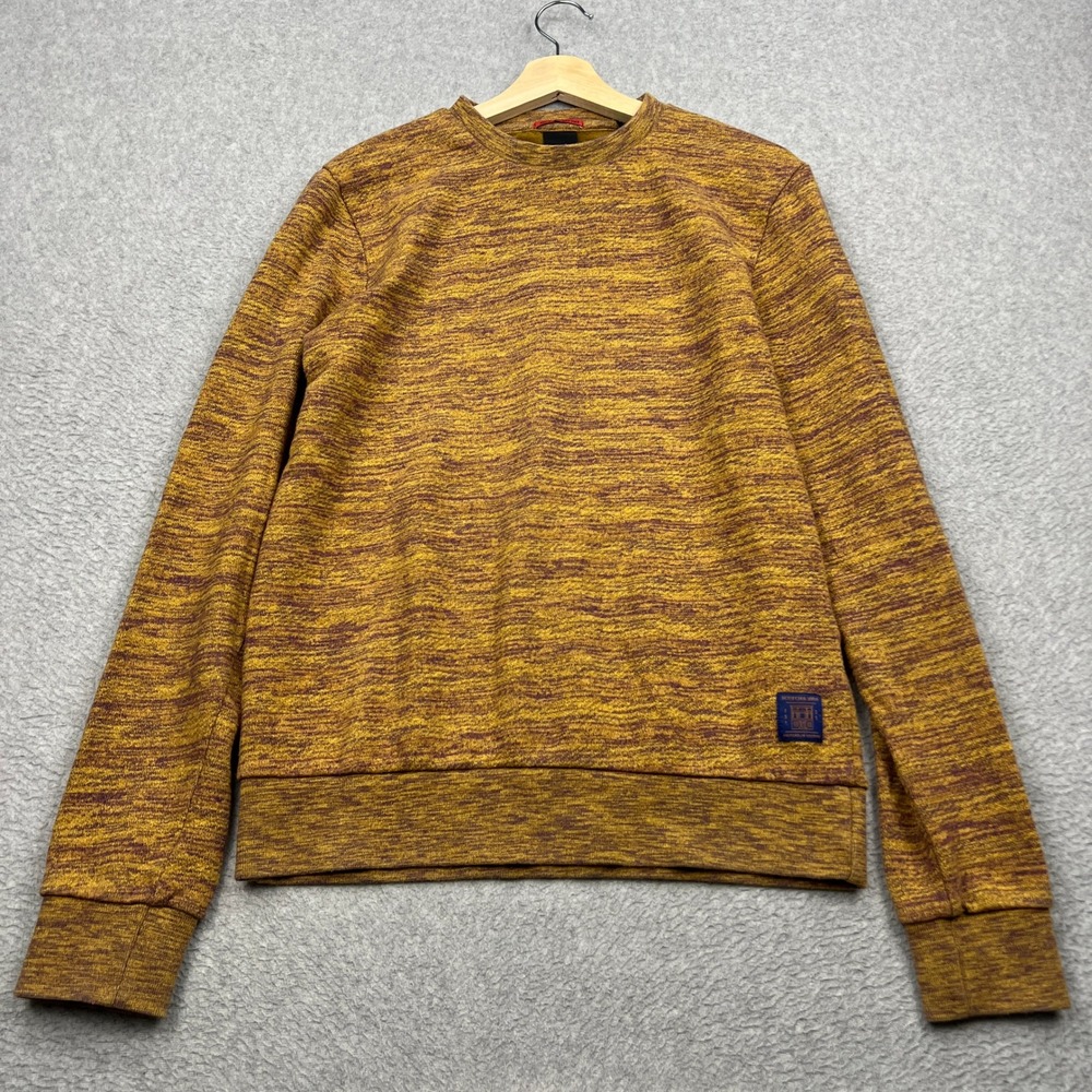 Scotch & Soda Sweatshirt Mens Medium Yellow Space Dye Striped Crewneck Sweater
